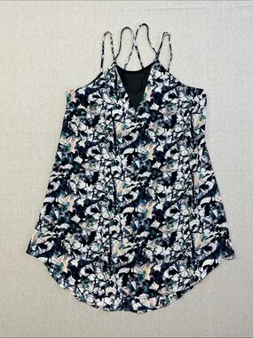 ASTR Floral Mesh Back Mini Dress Blue Black Strappy XS